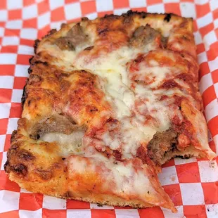 sausage, nice crispy underside and edges