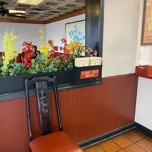 a red chair in a restaurant