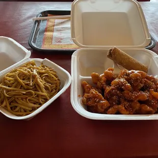 22. General Chicken Combination Plate extra spicy and plain lo mein