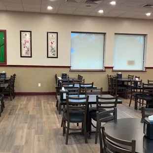 tables and chairs in a restaurant