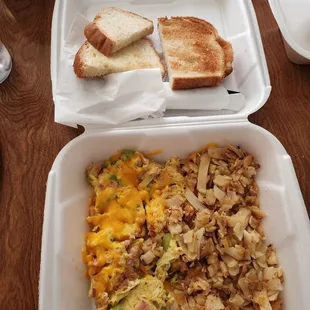 Denver scramble add cheese. Came with hash browns &amp; toast.