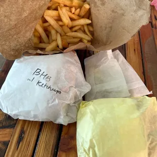 What $38 will get you! French Fries, 2 bacon burger!