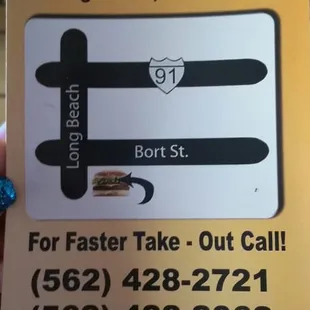 Take Out menu with location &amp; number..