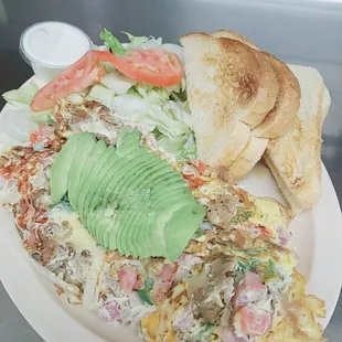 Denver omelette with salad and avocado