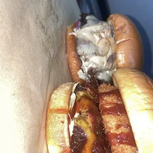 a couple of hot dogs on buns