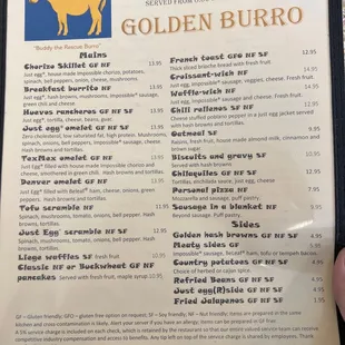 Menu, front side