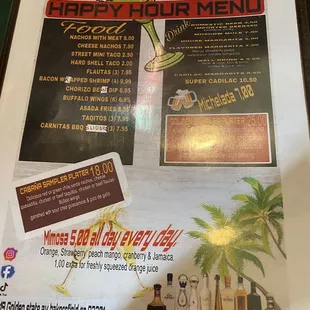 a menu for a happy hour menu