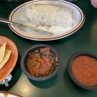 Seafood enchilada. Chips and salsa