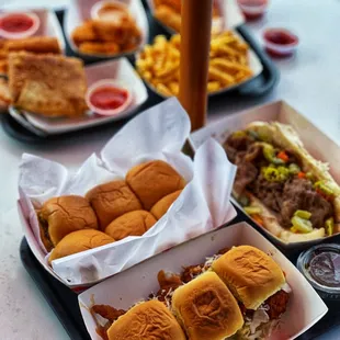 sliders, pizza pouch, fries, nuggets, chicken sliders and more