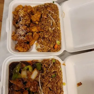 three takeout containers of food