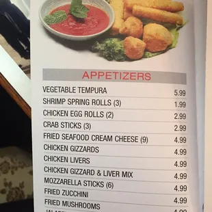 Appetizers Menu