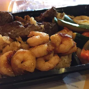 Hibachi chicken and shrimp and steak