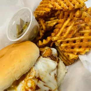 Cheeseburger and fries combo from Golden Chicken