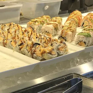 a variety of sushi rolls