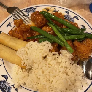 a plate of chinese food