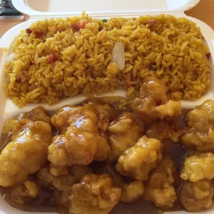 Honey chicken with pork fried rice
