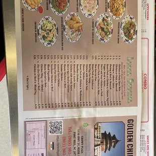 a menu for a chinese restaurant