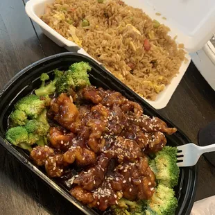 #25 House fried rice and S13. Sesame Beef