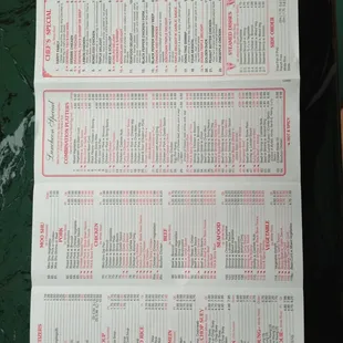 a menu for a chinese restaurant