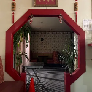 the entrance to a chinese restaurant
