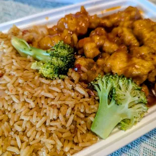 General Tsos with pork fried rice