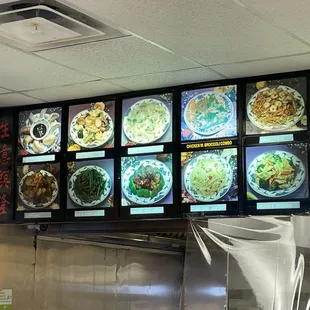 a restaurant menu on a large screen