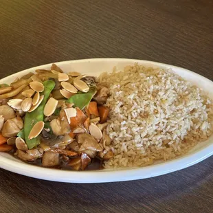 a plate of rice and vegetables