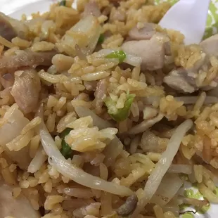 Chicken fried rice. I asked for it plain as I don't like onions, but it's okay.