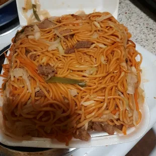 Pork chow mein. Decent but not enough meat.