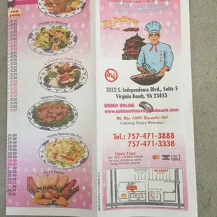 the menu for the golden china restaurant