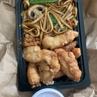 Sweet and sour chicken with lo mein