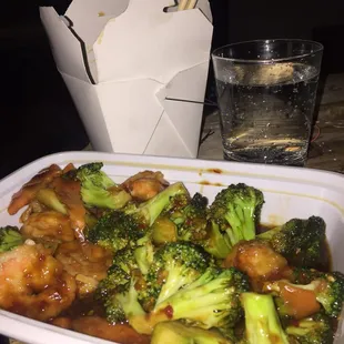 Shrimp and broccoli with garlic sauce (be sure to specify garlic sauce!!!). Perfection.