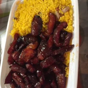 Boneless spareribs with pork fried rice. So delicious. The pork was tender and the sauce was good as well.