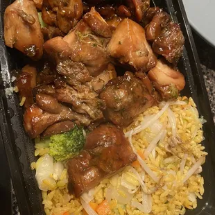Bourbon chicken with veggie fried rice