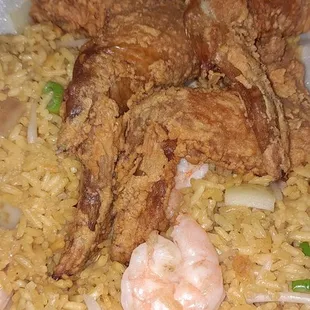 3 wings and shrimp fried rice