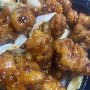 Raw cabbage in the chicken this is horrible. And the chicken tasted like it was fried 2 times it was old chicken. NO REFUND HORRIBLE