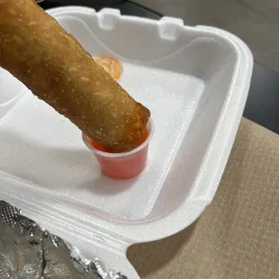 Egg roll with smallest container I&apos;ve ever seen
