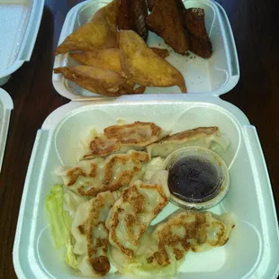 Pot stickers, crab Rangoon, shrimp toast