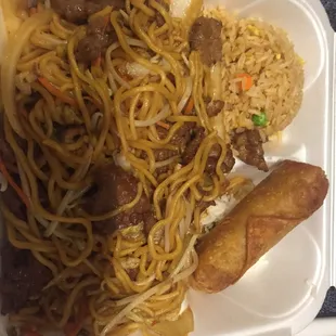 Beef lo mein and egg roll