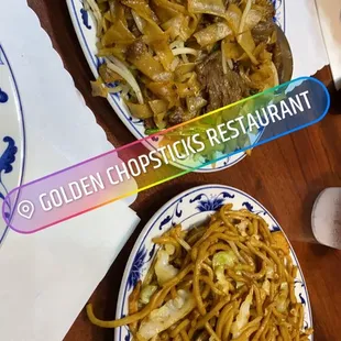 Beef chow fun! N chicken chow mein