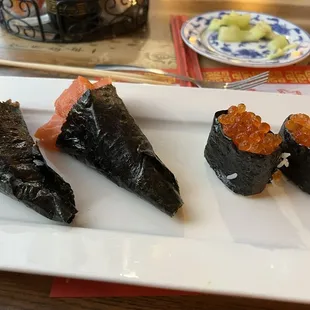 Hand rolls and ikura