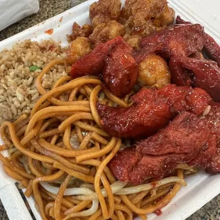 2 item combo - orange chicken and bbq pork with half and half