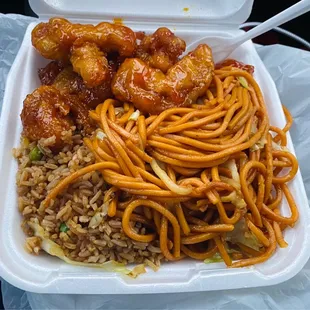 One Item Combo: Orange Chicken with half Chow Mein and half Fried Rice