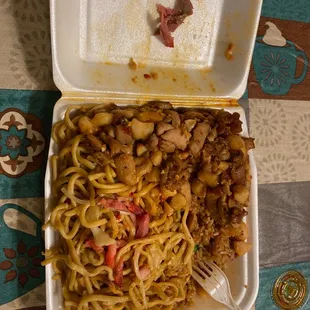 This is their Garlic chicken and the meat I threw to the left was discolored and tasted old and nasty