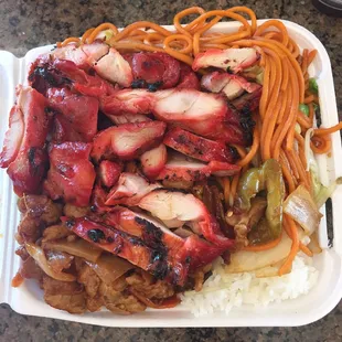 2 item plate - Spicy Chicken / Teriyaki Chicken w/ Chow Mien &amp; Steamed Rice (Enough for two people)