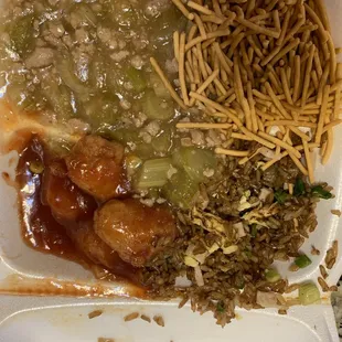 Combo Sweet &amp; Sour (Chicken or Pork), Chow Mein &amp; Fried Rice