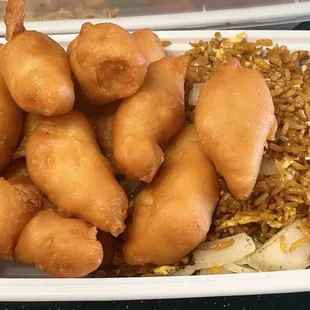 Sweet sour chicken egg fried rice