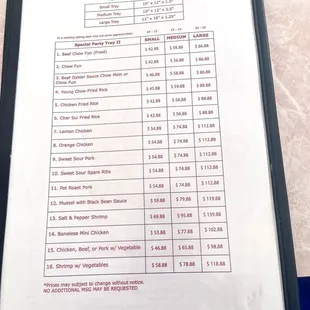Catering menu