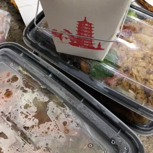 White rice, and look at these entree's tracked in nice strong containers for delivery