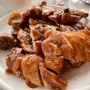 a plate of roast pork